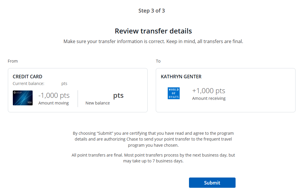 Transfer Chase points to Hyatt