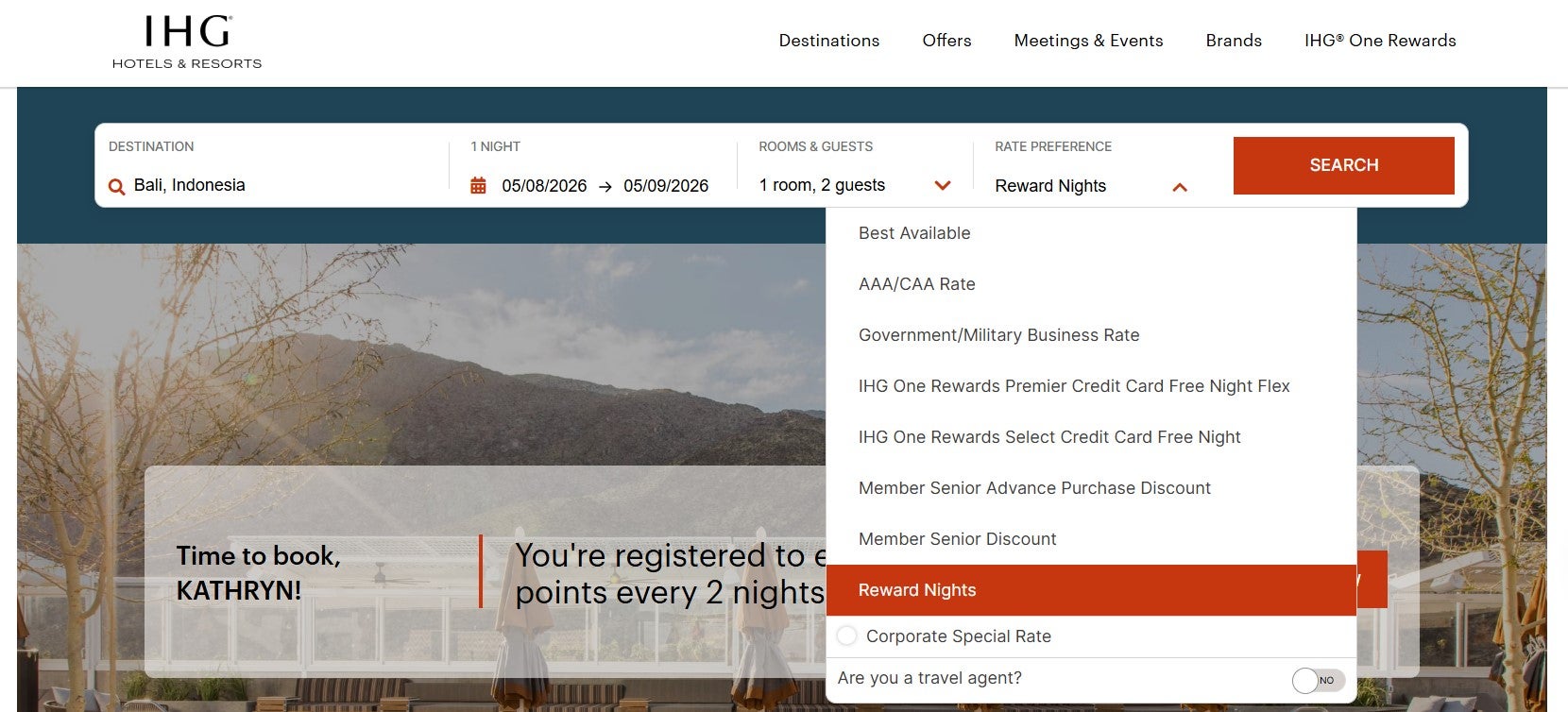 Booking an IHG award night