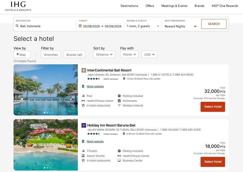 Booking an IHG award night