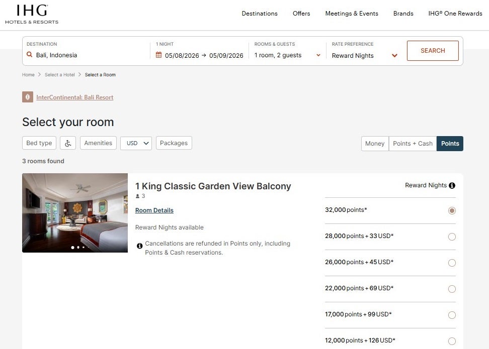 Booking an IHG award night