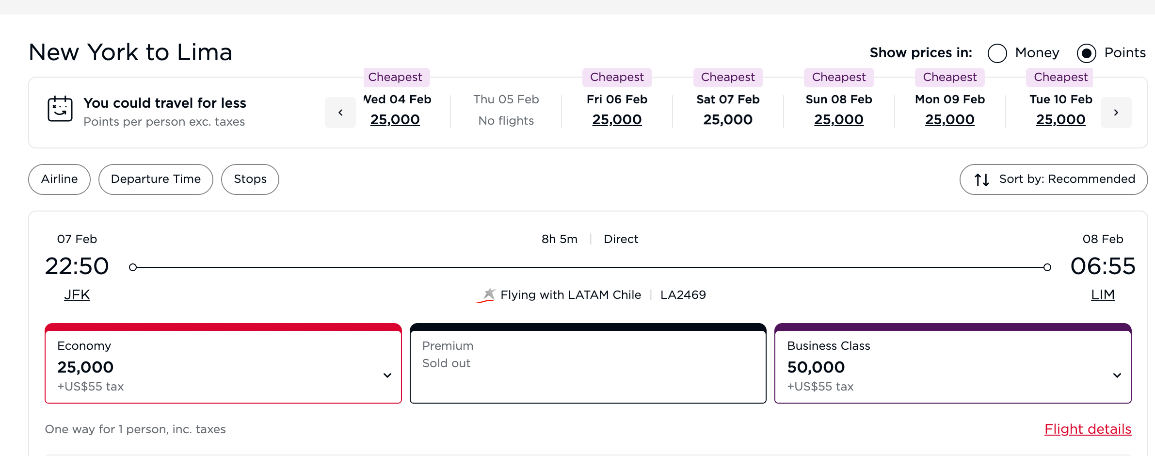 Virgin Atlantic (LATAM) to Lima points